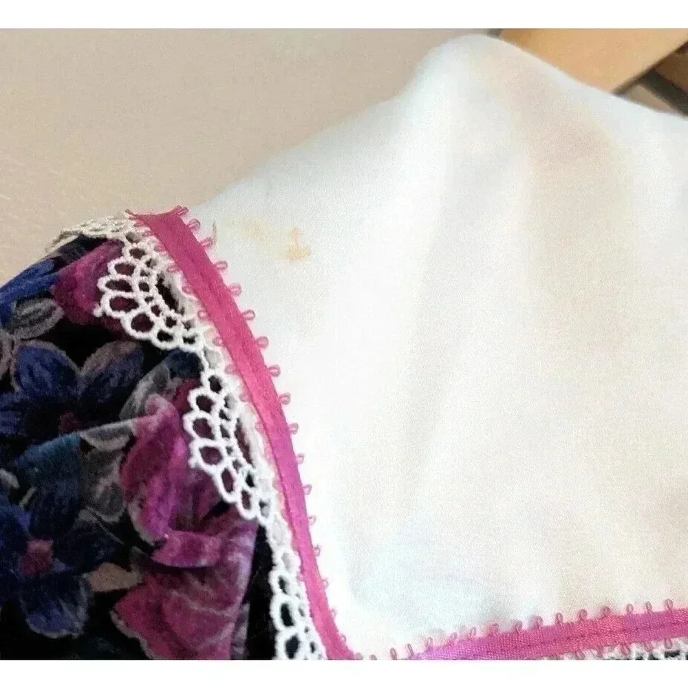 Vintage Hi Girls Inc Dark Purple Black Floral Velvet Dress Peter Pan Collar 80s
